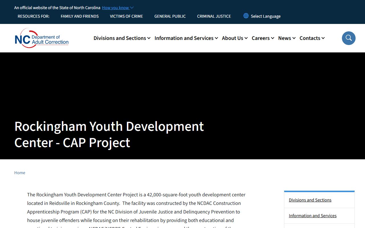 Rockingham Youth Development Center NCDAC juvenile facility project screenshot