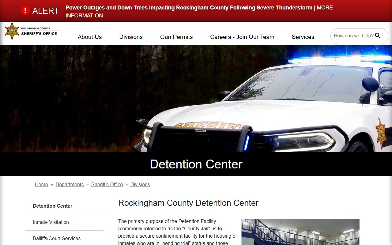 Rockingham County Detention Center custody information page screenshot
